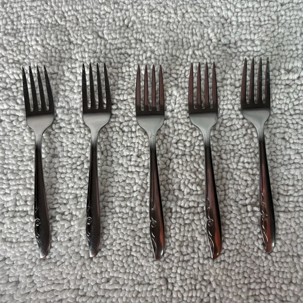 Oneida Decorators Mermaid Stainless‎ Steel Salad Forks Flatware 5pcs